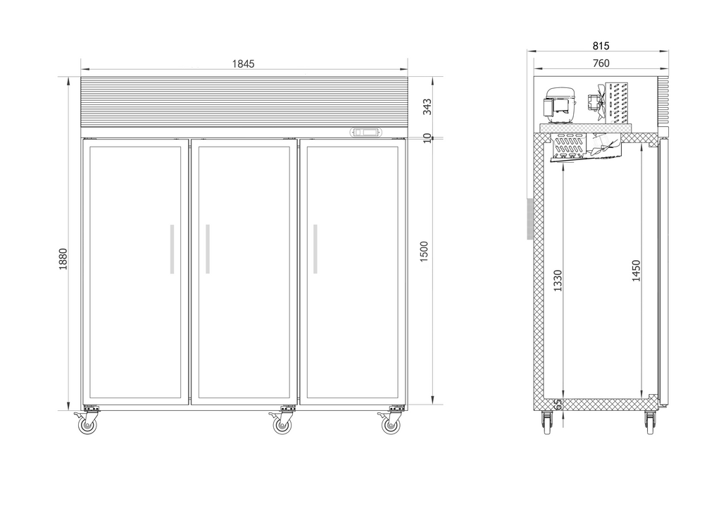 Three Door Upright Fridge/CRT72-3