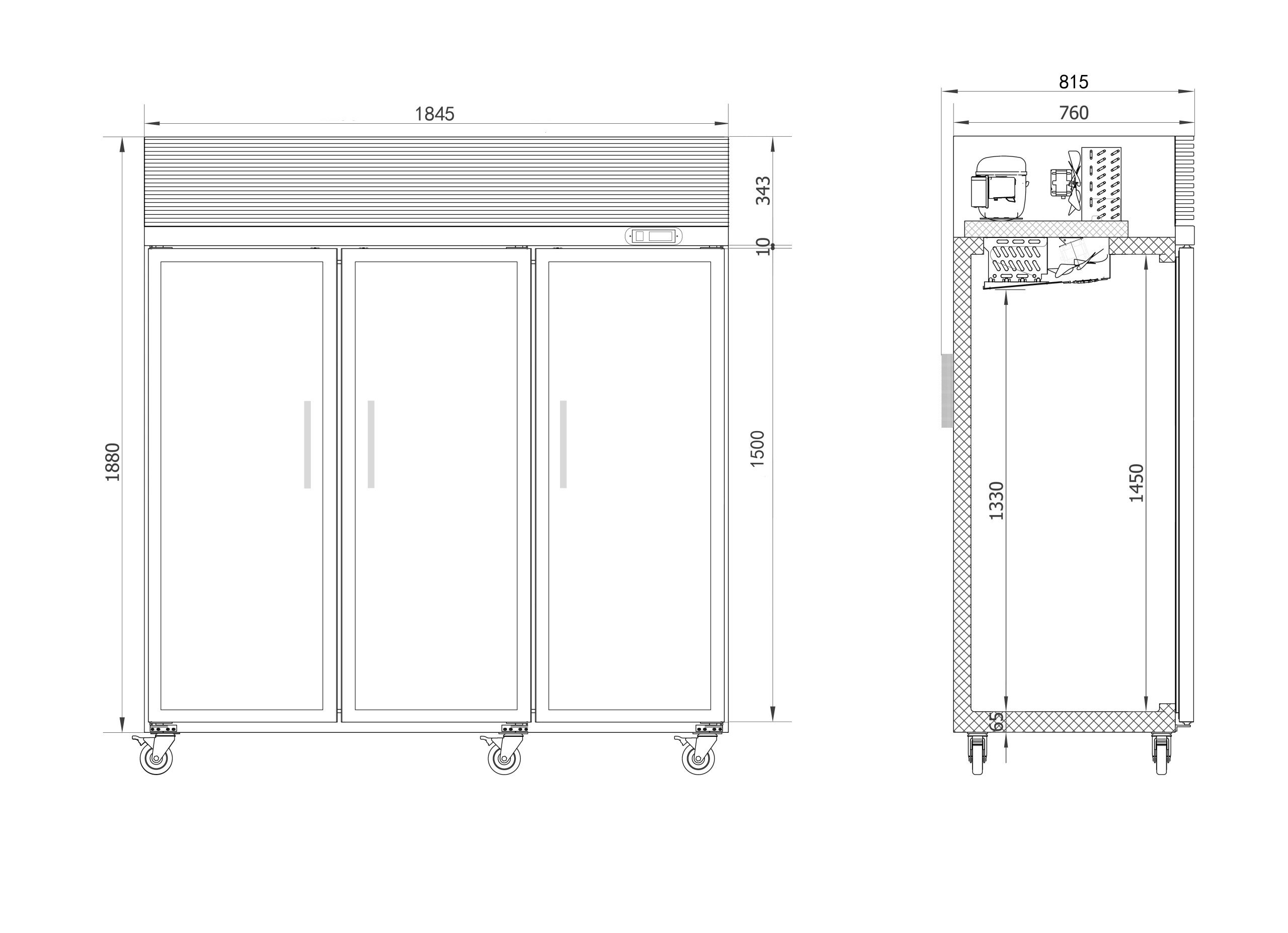 Three Door Upright Fridge/CRT72-3