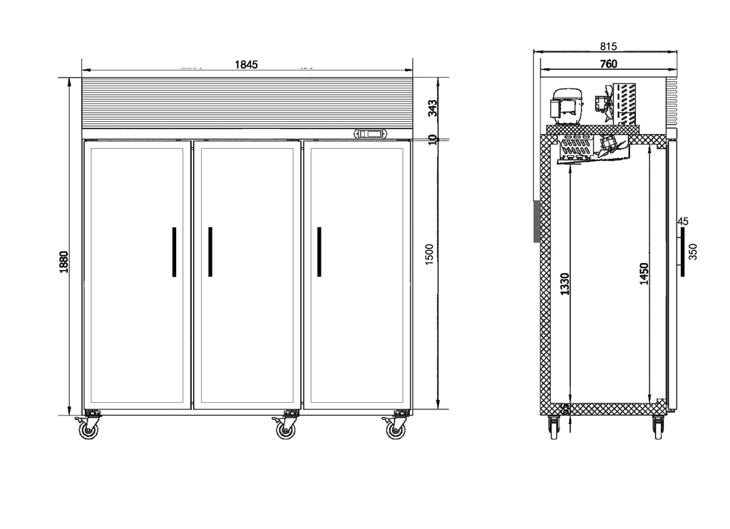 Three Glass Door Upright Fridge/CRT72-3SG