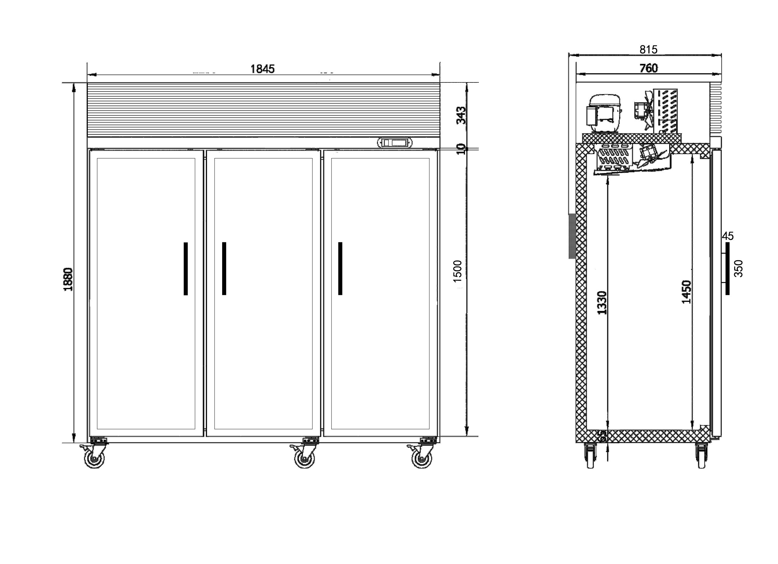 Three Glass Door Upright Fridge/CRT72-3SG