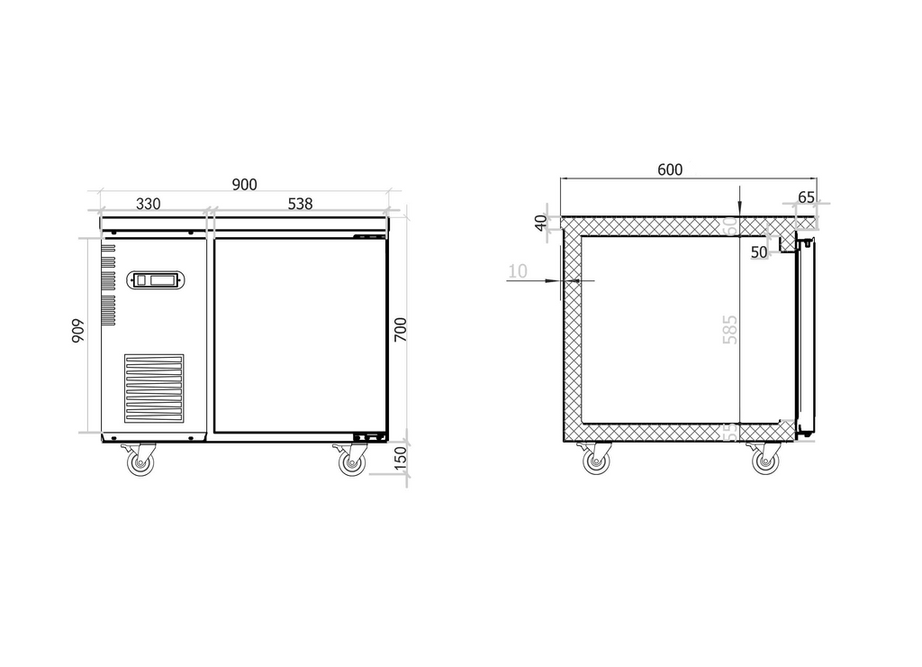 Under Bench Fridge 900mm/CUR09-1-600(600mm depth)