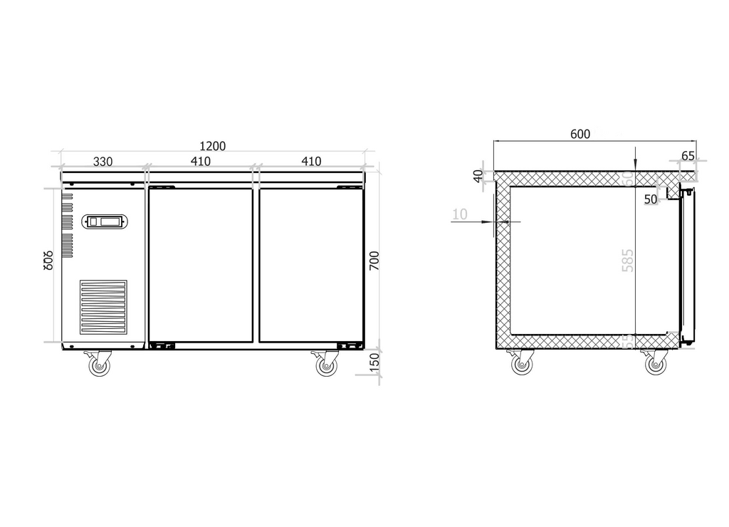 Under Bench Fridge 1200mm/CUR12-2-600 (600mm depth)