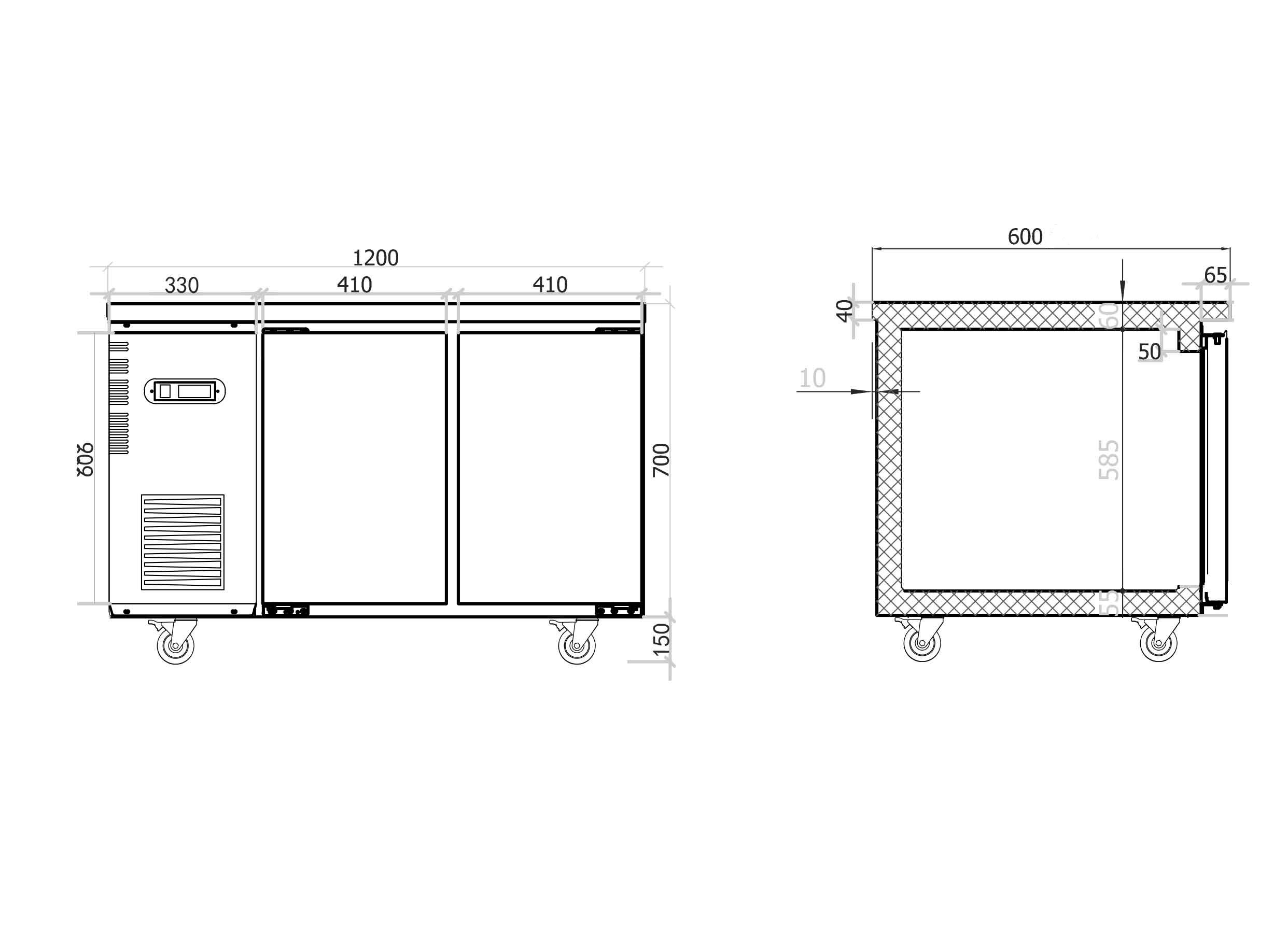 Under Bench Freezer 1200mm/CUF12-2-600 (600mm depth)
