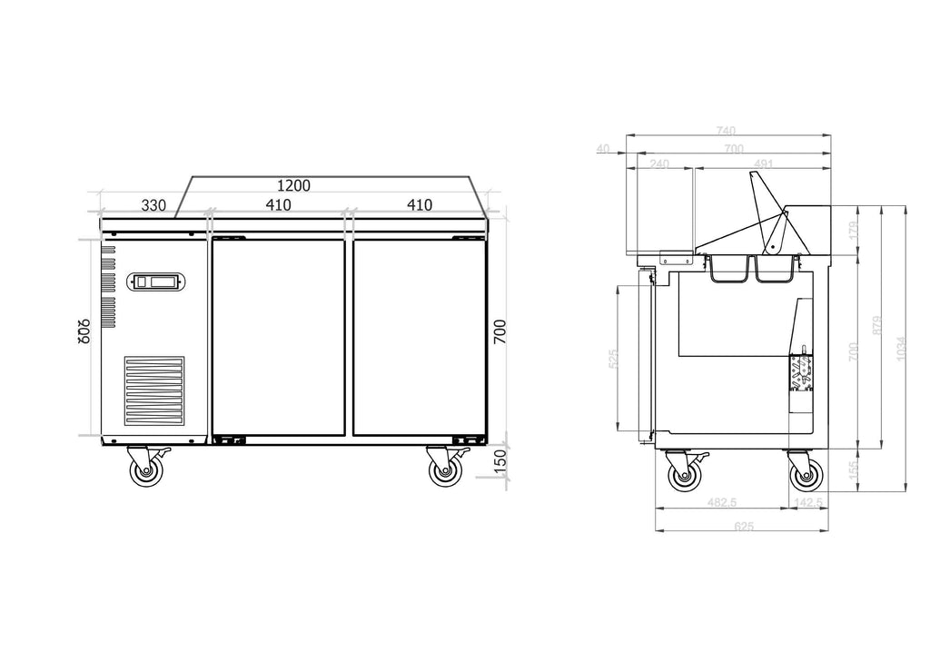 Sandwich Prep Fridge 1200mm/CUR12-2SD