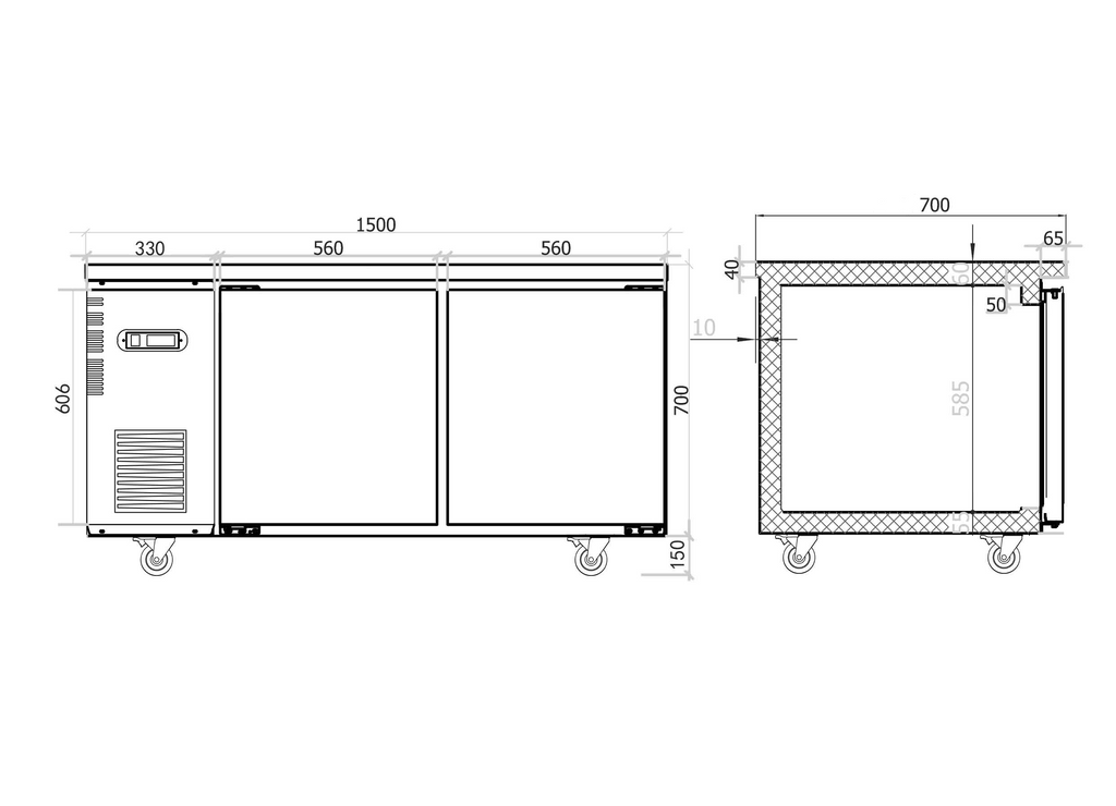 Under Bench Fridge 1500mm/CUR15-2