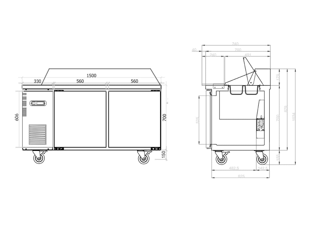 Sandwich Prep Fridge 1500mm/CUR15-2SD