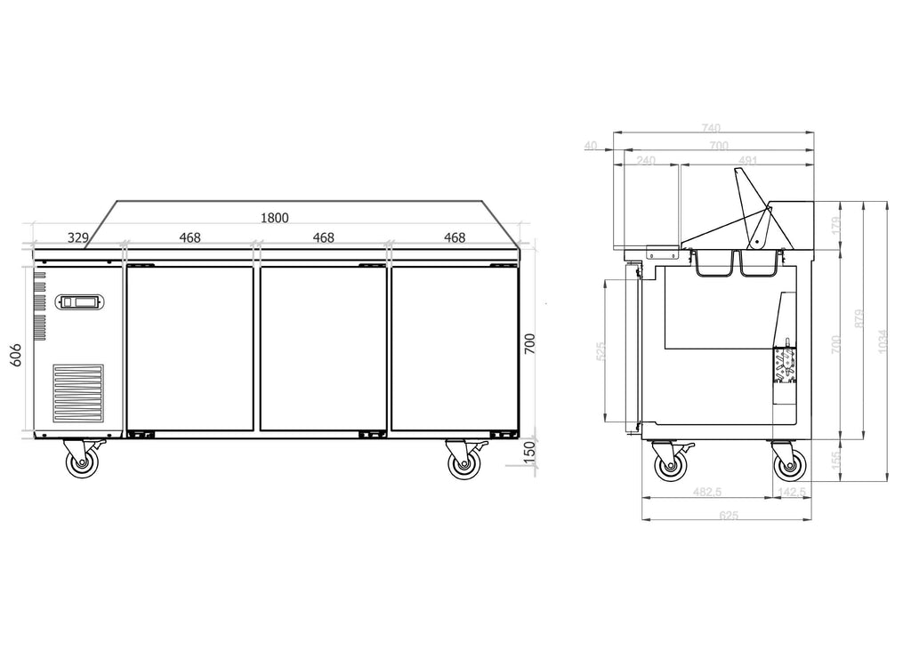 Sandwich Prep Fridge 1800mm/CUR18-3SD