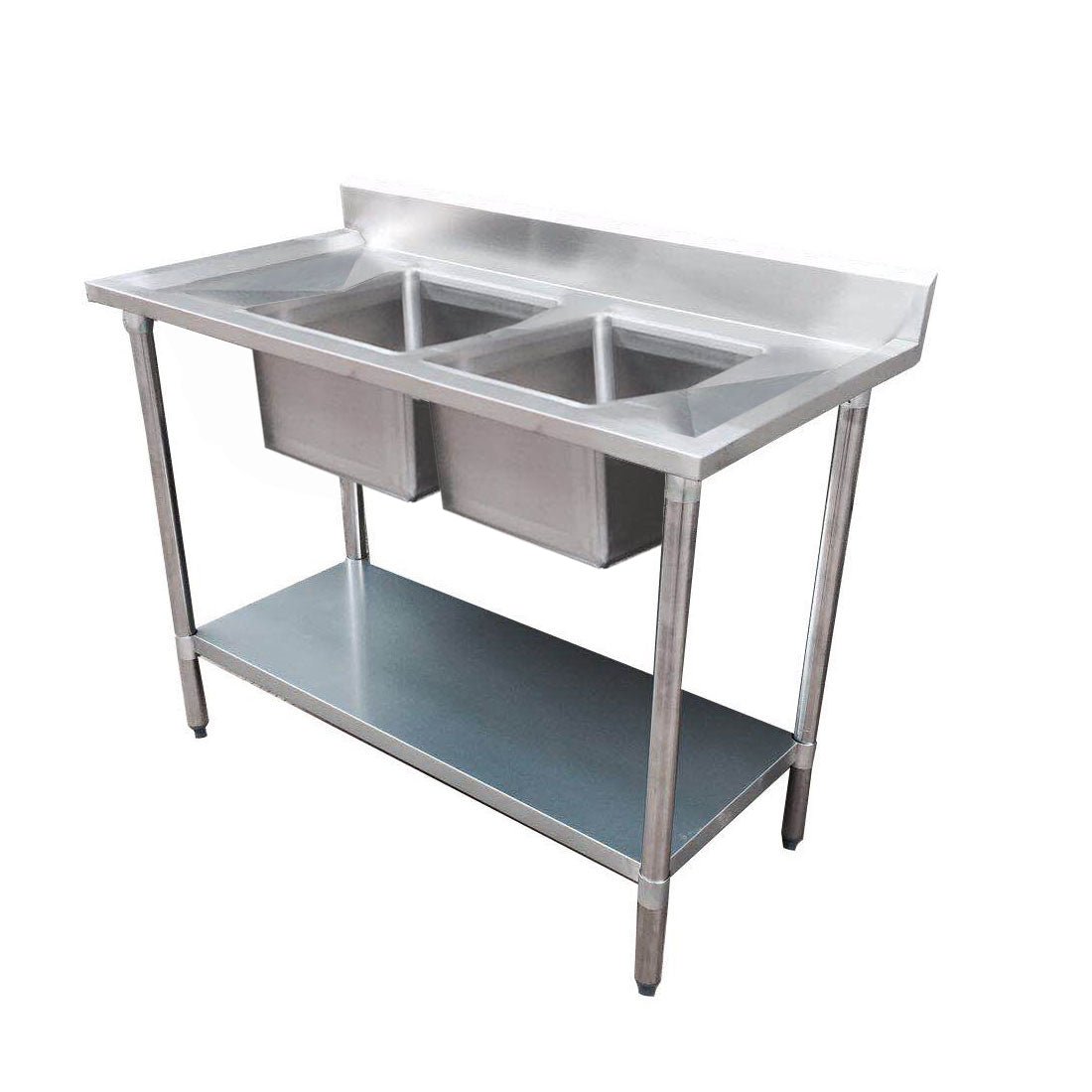 Economic 304 Grade SS Centre Double Sink Bench 1200x600x900 with two 400x400x250 sinks 1200-6-DSBC