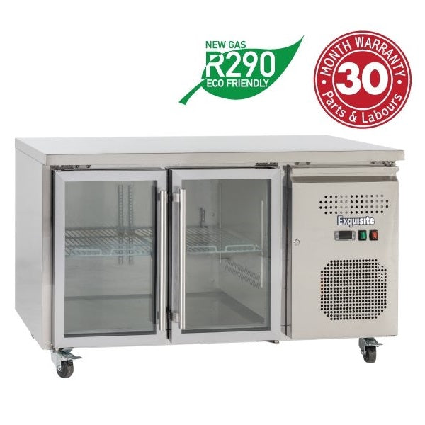 EXQUISITE SSC260G TWO GLASS DOORS UNDERBENCH FRIDGE SLIMLINE