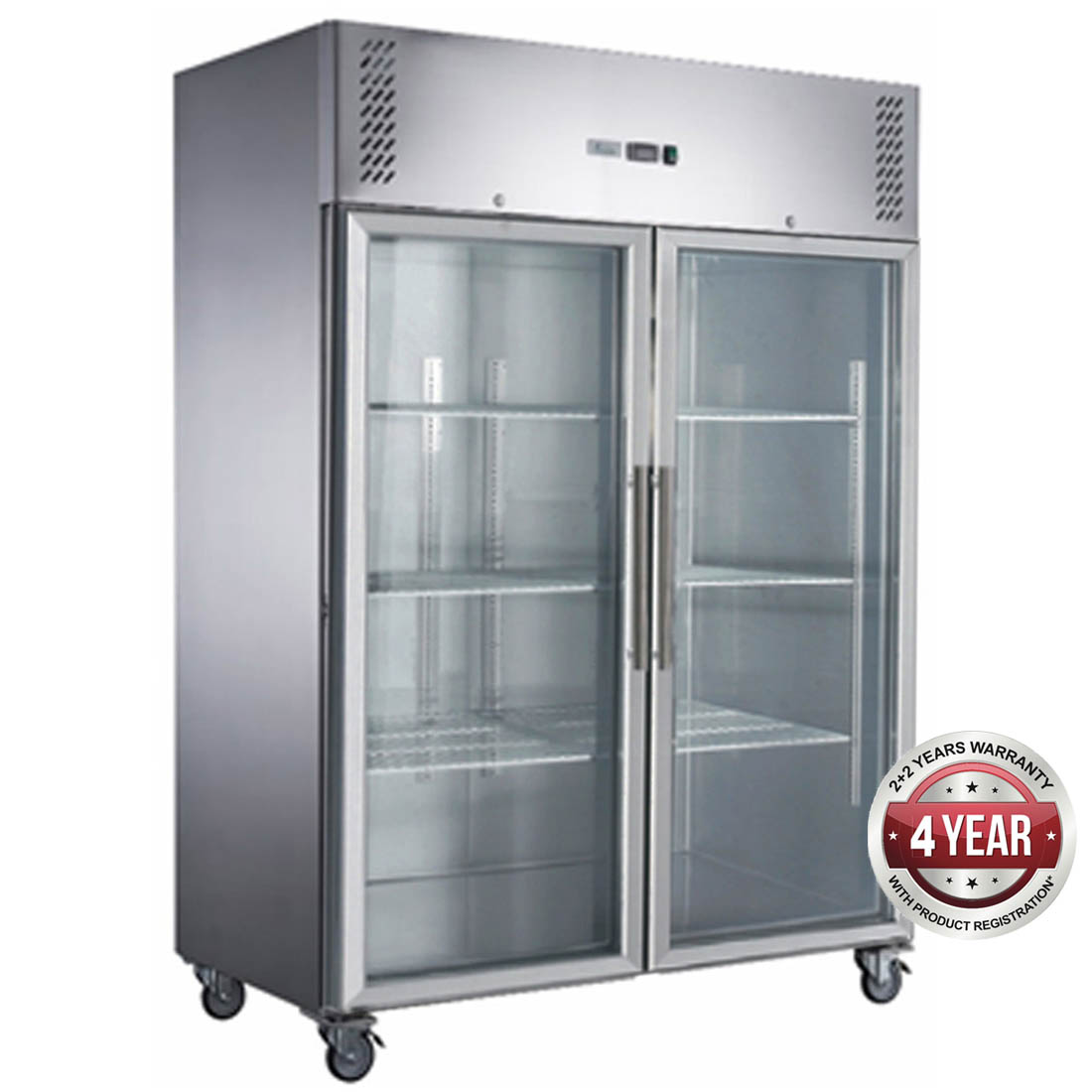 FED-X S/S TWO FULL GLASS DOOR UPRIGHT FREEZER - XURF1200G2V