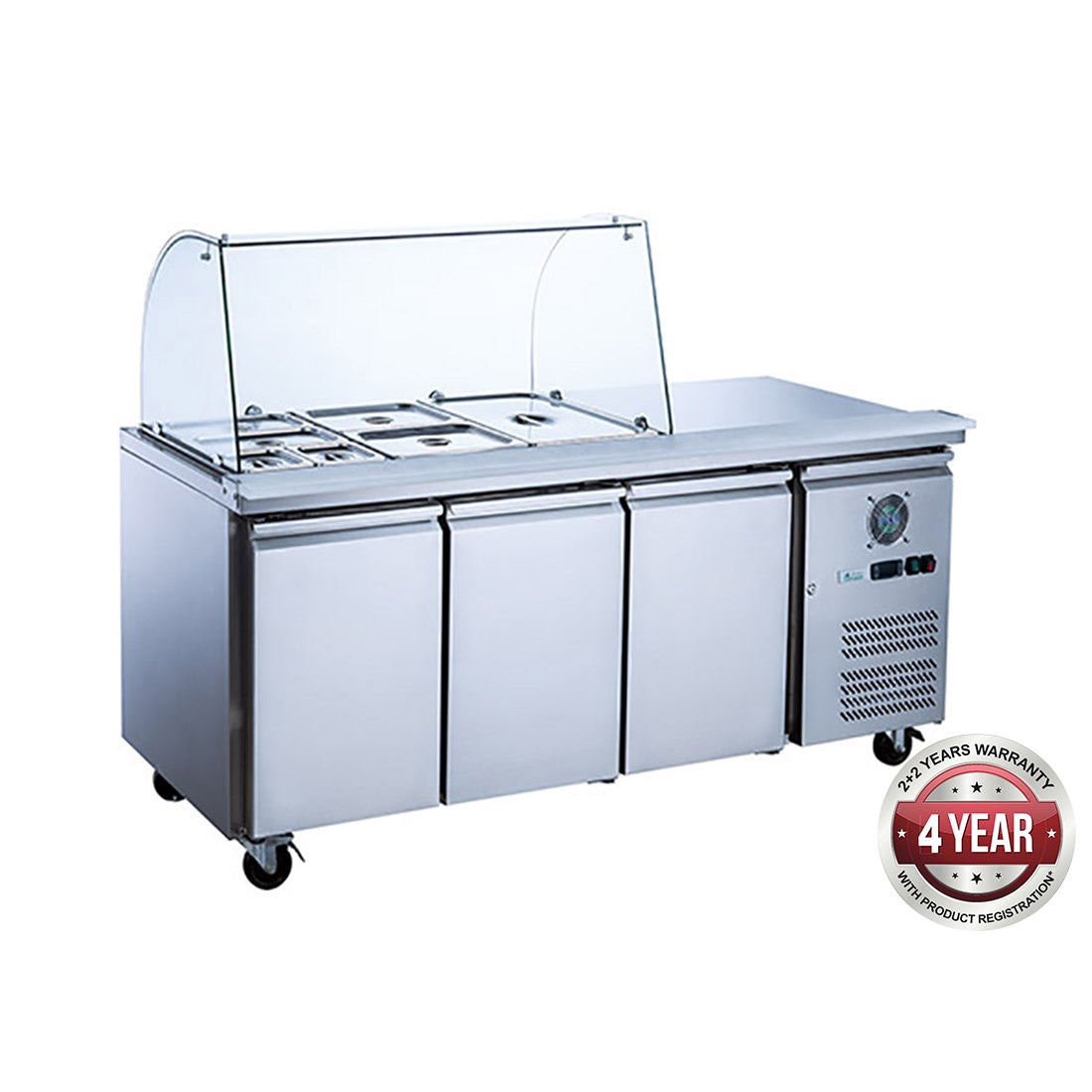 FED-X THREE DOOR SALAD PREP FRIDGE WITH CURVE GLASS TOP - XTHP3100SALGC