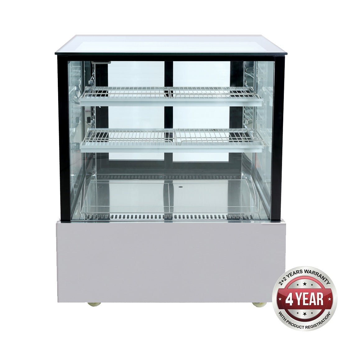 SSU90-2XB Black Trim Square Glass Cake Display 2 Shelves 900x700x1100