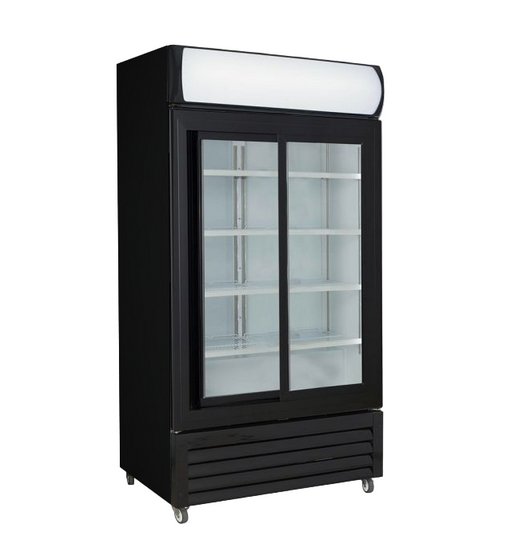 Thermaster 1000L Two Sliding Glass Door Colourbond Upright Drink Fridge Black LG-1000SDBP