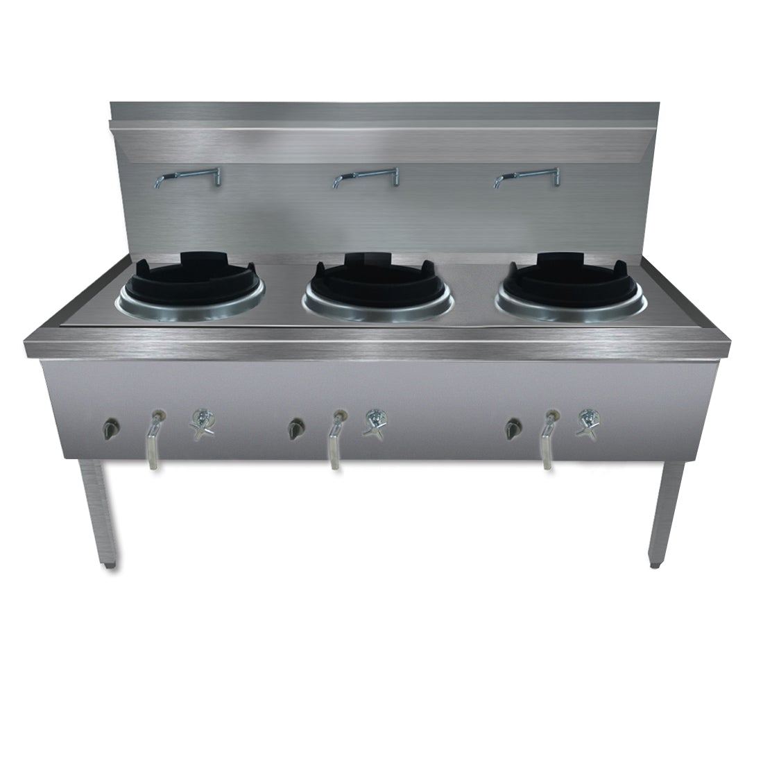 WW-3NC Stainless Steel Waterless Nature Gas Triple Wok Chimney Burner