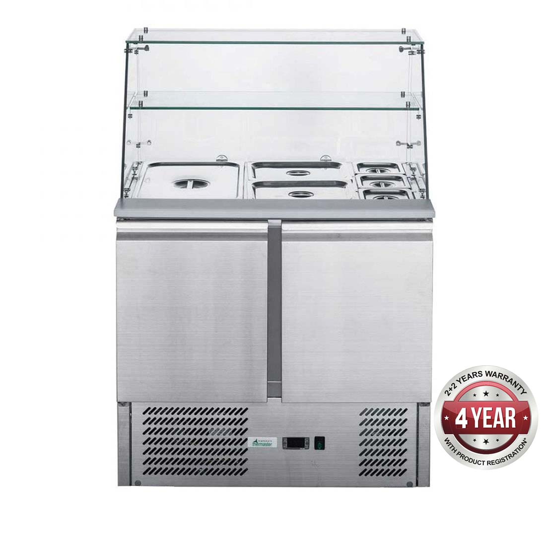 FED-X TWO DOOR SALAD PREP FRIDGE WITH SQUARE GLASS TOP - XS900GC