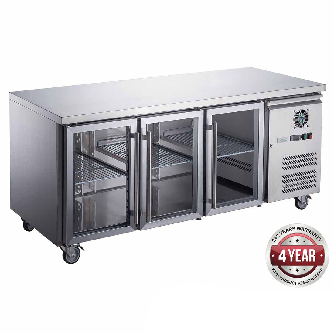 FED-X THREE GLASS DOOR BENCH FRIDGE - XUB6C18G3V