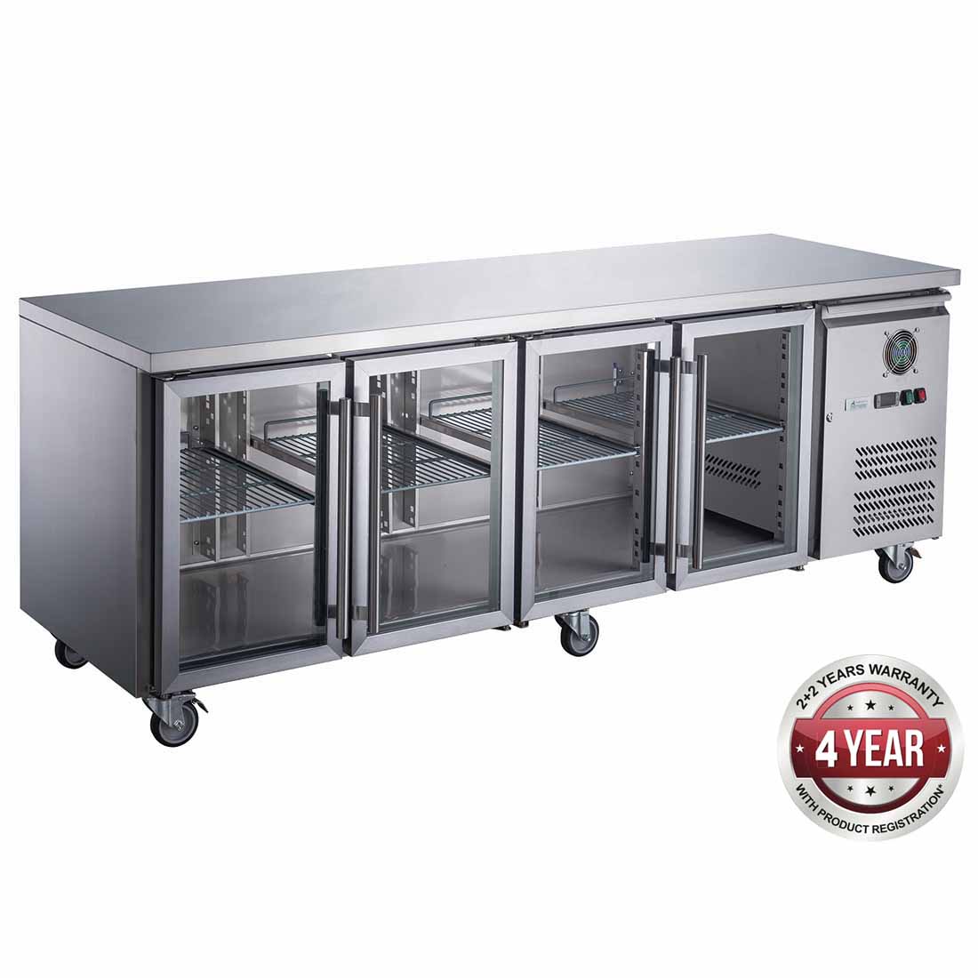 FED-X FOUR GLASS DOOR BENCH FRIDGE - XUB7C22G4V